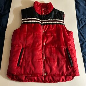 Red with Super Dark Midnight Blue & White Strips Puffy Vest Jacket